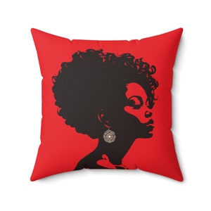 Beautiful Black Woman Silhouette Art Print Housewarming Gifts For Women Moms Girlfriends Living Room Bedroom Decor Accent Throw Pillow - Red