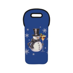 Smiling Snowman Snowflakes Mistletoe Cocktail Christmas Party Decor Happy Holidays Seasons Greetings Wine Lover Gift Tote Bag - Dark Blue