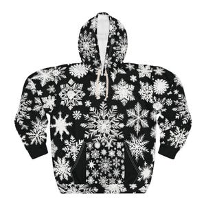 Winter Snowflakes Cozy Pullover Hoodie Happy Holiday Gifts For Women Men Mom Dad Sister Brother Christmas Season Sweatshirt Hoodie - Black