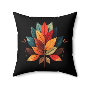 Colorful Geometric Autumn Leaves Housewarming Gift for Fall Season Art Print Fall Home Decor Living Room Bedroom Square Throw Pillow - Black