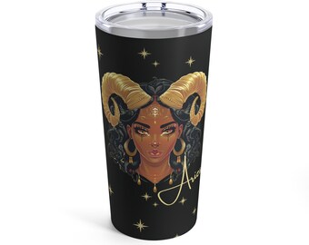 Aries Season Mythical Ram Goddess March April Birthday Zodiac Sign Astrology Art Gifts for Women Mom Girlfriend Travel Tumbler 20oz - Black