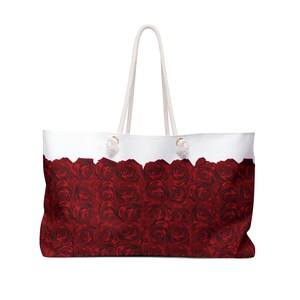 Red Roses Flower Bouquet Rose Garden Love Beautiful Flowers Red Rose Romantic Valentine's Day Women's Travel Weekender Bag - White Top