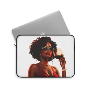 Red Wine Woman Happy Hour Wine Tasting Girls Trip Weekend Brunch Birthday Gifts For Women Moms Girlfriends Laptop Sleeve Travel Case - White