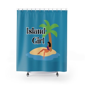 Island Girl On The Beach Lover Summer Weekend Palm Trees Tropical Ocean Beachy Boho Caribbean Style Bathroom Shower Curtains - Turquoise