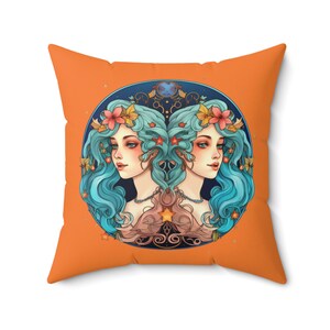 Blue Fairy Gemini Birthday Zodiac Mythical Art Print Housewarming Gifts for Women Living Room Bedroom Decor Square Accent Pillow - Crusta