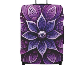 Mandala Art Luggage Cover Yoga Gifts For Women Moms Girlfriends Beautiful Purple Flower Mosaic Art Pretty Amethyst Lavender Suitcase Cover