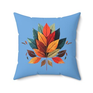 Colorful Geometric Autumn Leaves Housewarming Gift for Fall Season Art Print Fall Home Decor Living Room Bedroom Square Throw Pillow - Blue
