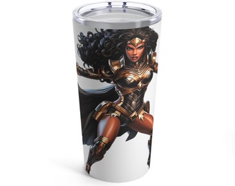 Comic Book Travel Mug Gifts For Women and Girls Badass Black Superhero Super Woman Action Figure Graphic Novel Wonder Tumbler 20oz - White