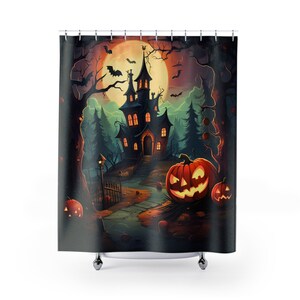 Creepy Haunted House Art Print Happy Halloween Party Decorations Trick Or Treat Home Decor Gifts Spooky Scary Black Bathroom Shower Curtains