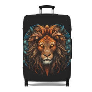 Mythical Leo Lion August Birthday Astrology Zodiac Art Print Travel Gifts for Men Women Girls Trip Vacation Black Gold Blue Luggage Cover