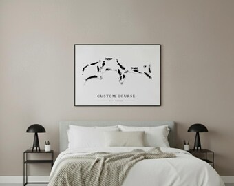 Golf Course Aerial Print – Custom Golf Map, Minimalist Black & White Golf Wall Art, Personalized Gift for Golfer