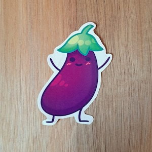 STICKER AUBERGINE, FUN, décoration, rigolo, enfants, coloré, légumes, fruits, végétarien, drôle, kawaii, adorable