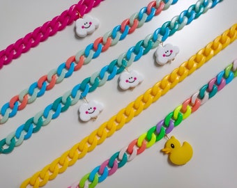 Collares coloridos, collar kawaii, gargantilla colorida, collar harajuku decora, estetica otaku kawaii, gargantilla kawaii, cadena gruesa.