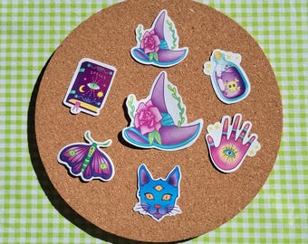 Kawaii witch sticker pack, cute witch stickers, pastel witch stickers, cottagecore stickers, witchcore stickers, cute stationery, kawaii.