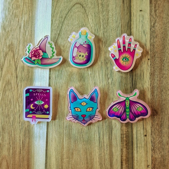 Kawaii Acrylic Pins, Pastel Witch Pins, Aesthetic Pins, Witchcore