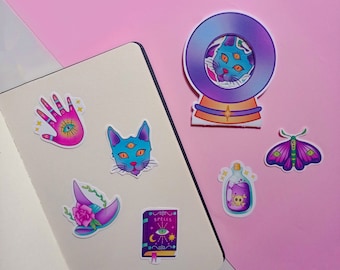 Kawaii witch sticker pack, cute witch stickers, pastel witch stickers, cottagecore stickers, witchcore stickers, cute stationery, kawaii.