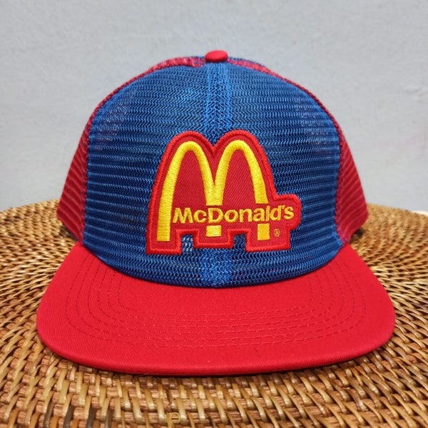 Vintage McDONALDS Logo Embroidered Patch Full Mesh Trucker Hat Adjustable Snapback 3 Stripe Cap Retro Style Classic Baseball Mesh Cap