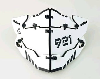 Stylist Techwear White/Black Mask, Tactical Mask, Cyberpunk Mask, Armored Mask, Futuristic Mask, Cosplay Mask Cyberwear Harajuku Style -V09W