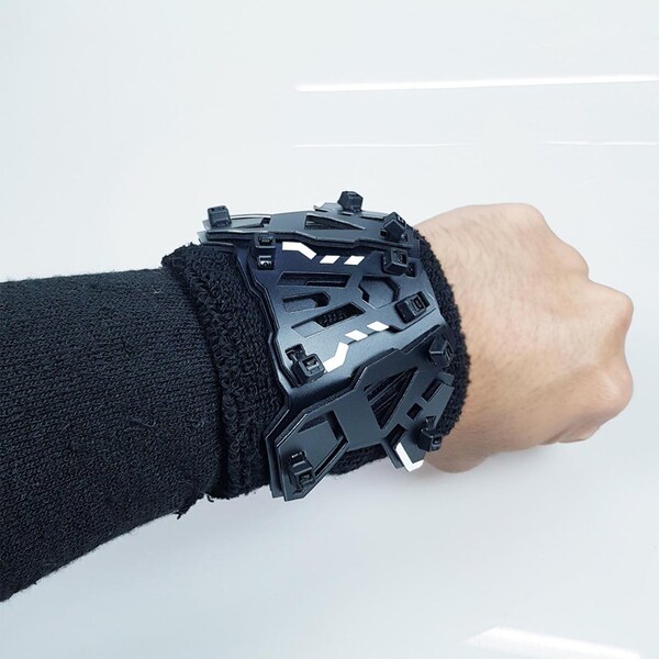 Stylist Techwear Wristband, Tactical Strap, Cyberpunk Bracelet, Armored Band, Futuristic, Gothic, Cosplay, Streetwear, Japanese Style - V02B