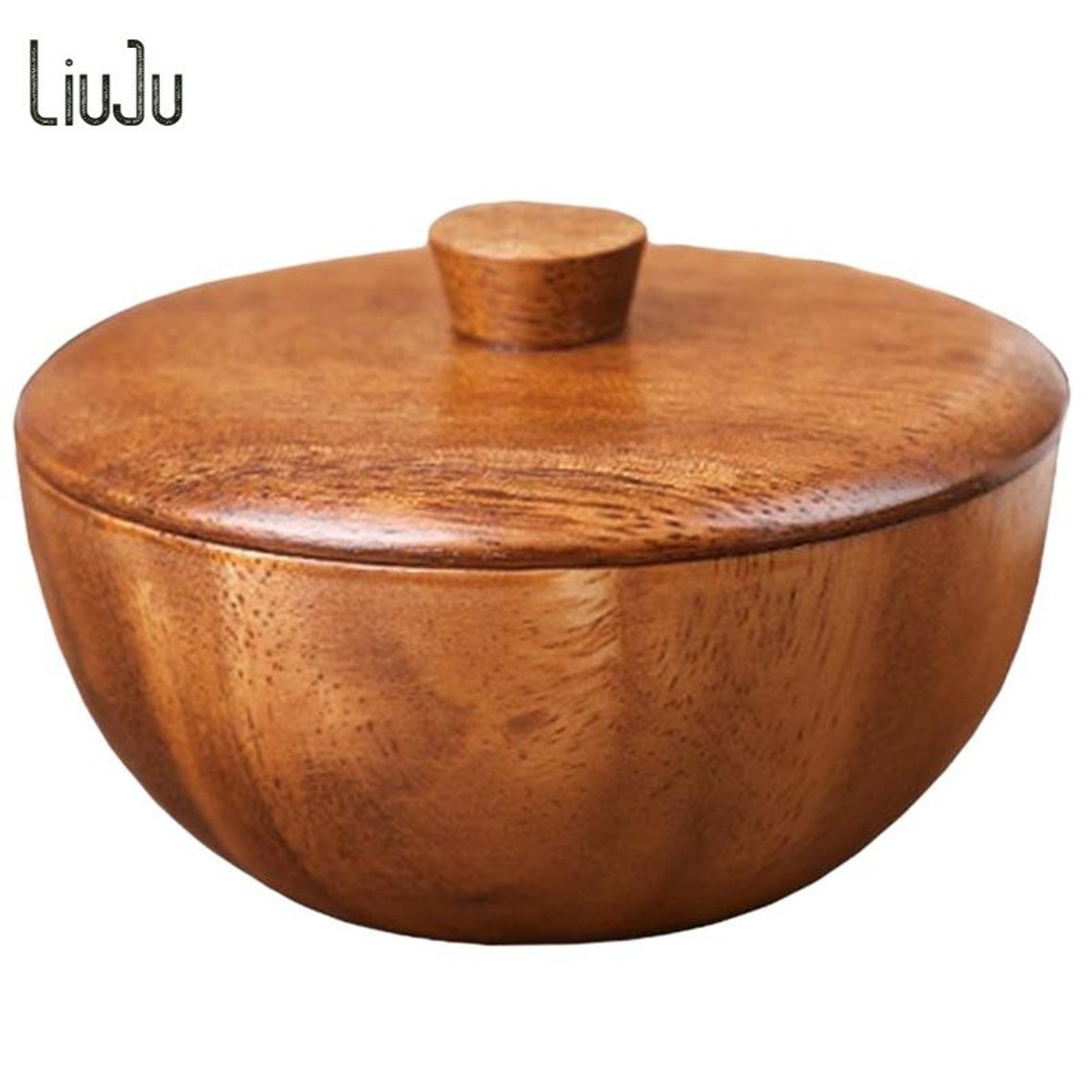 Acacia Wooden Rice Bowl with Lid Creative Seasoning Bowl Etsy