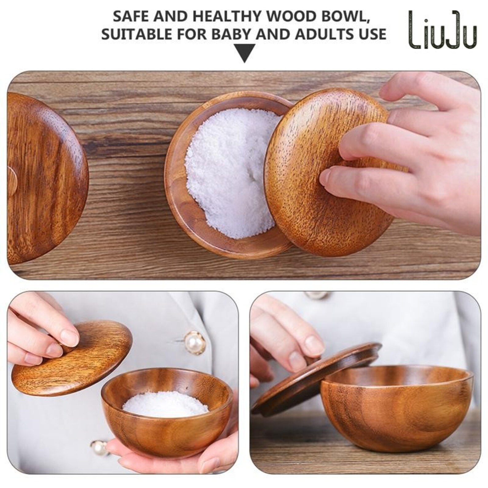 Acacia Wooden Rice Bowl with Lid Creative Seasoning Bowl Etsy