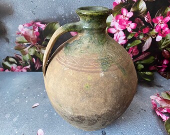 Antique pot - ceramic pitcher - milk jug ewer - Pottery vessel - Farmhouse - Home decor - Rustic Decor #140