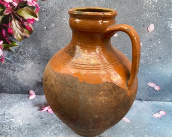 Antique pot - ceramic pitcher - milk jug ewer - Pottery vessel - Farmhouse - Home decor - Rustic Decor #193