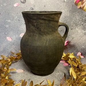 Antique black pot - ceramic pitcher - milk jug ewer - Pottery vessel - Farmhouse - Home decor - Rustic Decor #178