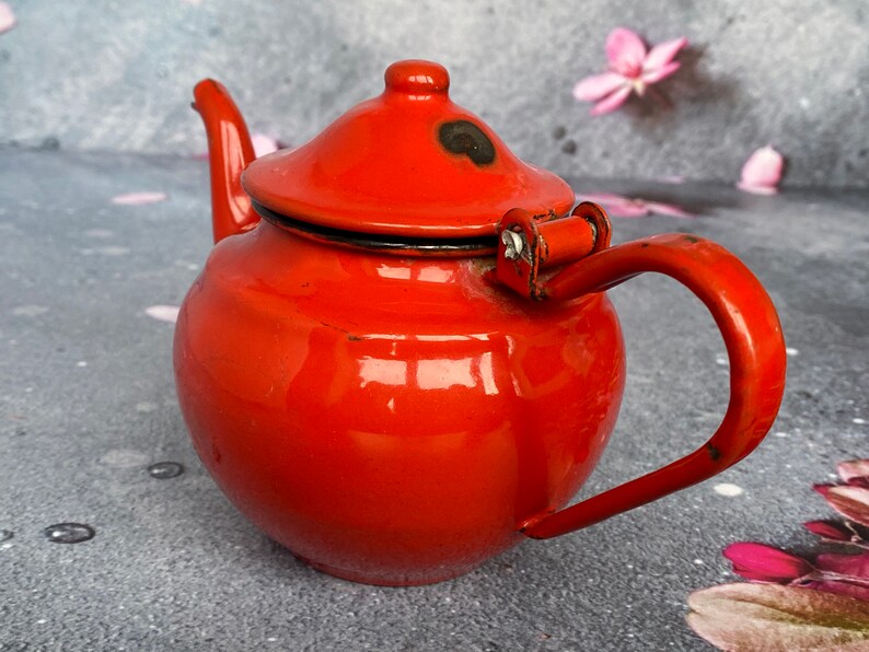 Enamel Kettle Vintage Tea Pot Teapot Kitchen Decor Etsy