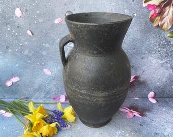Antique black pot - ceramic pitcher - milk jug ewer - Pottery vessel - Farmhouse - Home decor - Rustic Decor #217