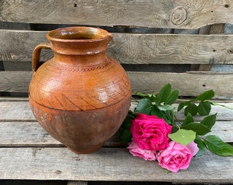 Antique pot - ceramic pitcher - milk jug ewer - Pottery vessel - Farmhouse - Home decor - Rustic Decor #143