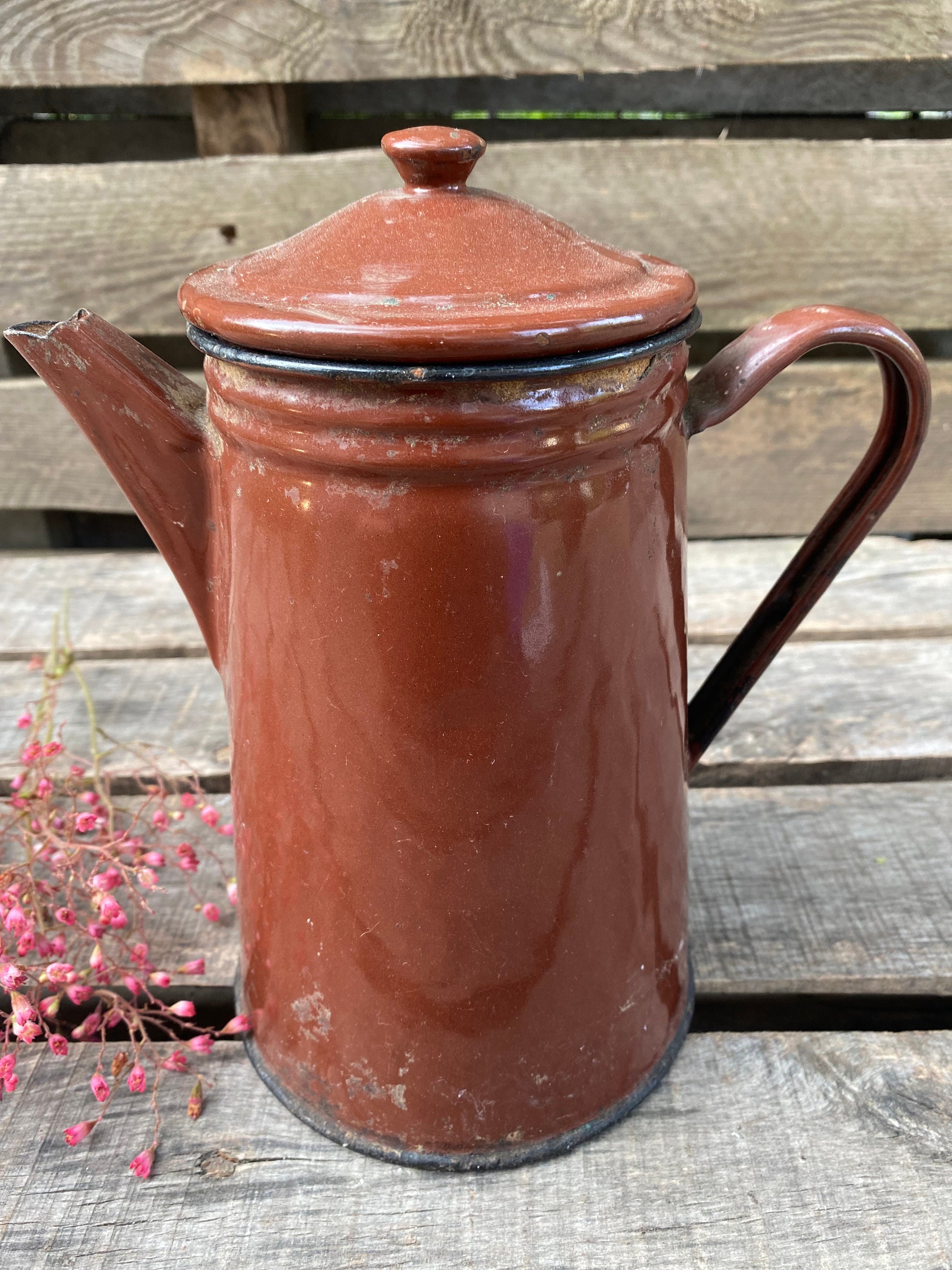 Enamel Brown Kettle Vintage Tea Pot Teapot Kitchen Decor Etsy UK