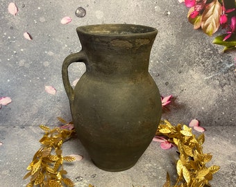 Antique black pot - ceramic pitcher - milk jug ewer - Pottery vessel - Farmhouse - Home decor - Rustic Decor #177