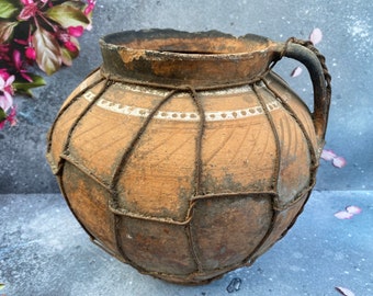 Antique pot - ceramic pitcher - milk jug ewer - Pottery vessel - Farmhouse - Home decor - Rustic Decor #196
