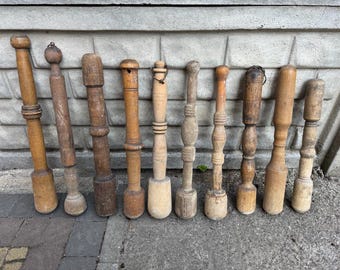 Set of 10 Antique wooden pestles - Farmhouse - Home decor - Rustic Decor