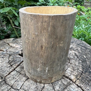 アンティーク木製モルタル - エスニック樽 - シデ材ボウル - 農家風 - 家の装飾 - 素朴な装飾 #6