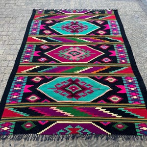 53&quot; x 75&quot; Antique handwoven wool rug - Traditional ukrainian hemp wool carpet - Farmhouse - Home decor - Rustic Decor #12