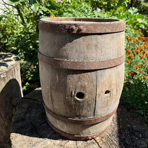 Large antique wooden barrel - Old primitive bowl - Farmhouse - Home decor - Rustic Decor #6