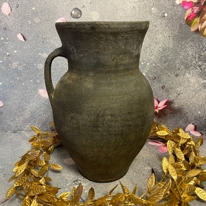 Antique black pot - ceramic pitcher - milk jug ewer - Pottery vessel - Farmhouse - Home decor - Rustic Decor #176