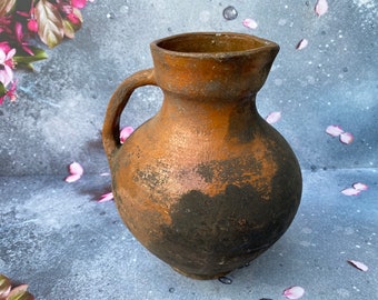 Antique pot - ceramic pitcher - milk jug ewer - Pottery vessel - Farmhouse - Home decor - Rustic Decor #187