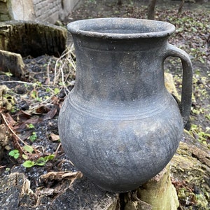 Antique black pot - ceramic pitcher - milk jug ewer - Pottery vessel - Farmhouse - Home decor - Rustic Decor #80