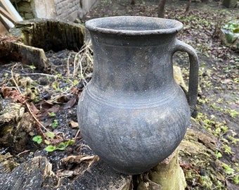 Antique black pot - ceramic pitcher - milk jug ewer - Pottery vessel - Farmhouse - Home decor - Rustic Decor #80