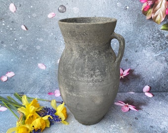 Antique black pot - ceramic pitcher - milk jug ewer - Pottery vessel - Farmhouse - Home decor - Rustic Decor #215