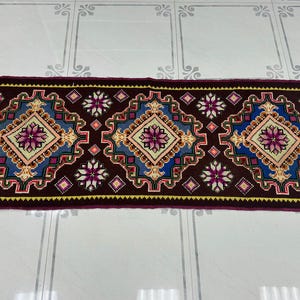 Tapis brodé antique de 28,7 x 75,5 po. - Tapis ukrainien traditionnel en laine - Ferme - Décoration d&#39;intérieur - Décoration rustique #6