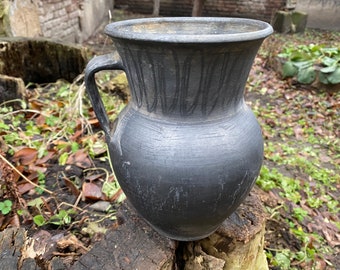Antique black clay pot - ceramic pitcher - milk jug ewer - Pottery vessel - Farmhouse - Home decor - Rustic Decor #61