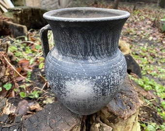 Antique black clay pot - ceramic pitcher - milk jug ewer - Pottery vessel - Farmhouse - Home decor - Rustic Decor #63