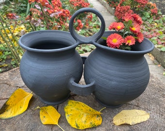 Black pot - ceramic pitcher - milk jug ewer - Pottery vessel - Farmhouse - Home decor - Rustic Decor #213