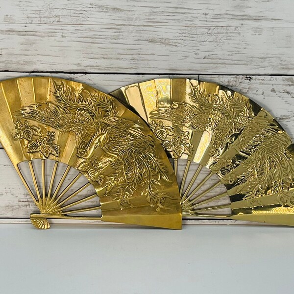 Brass Wall Hanging, Set of 2, Brass Fan, Wall Decore