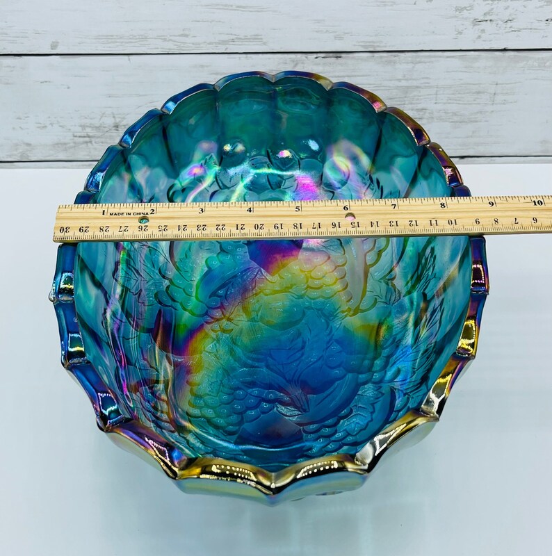 Blue Carnival Glass Bowl Iridescent Bowl Footed Fruit Bowl Etsy