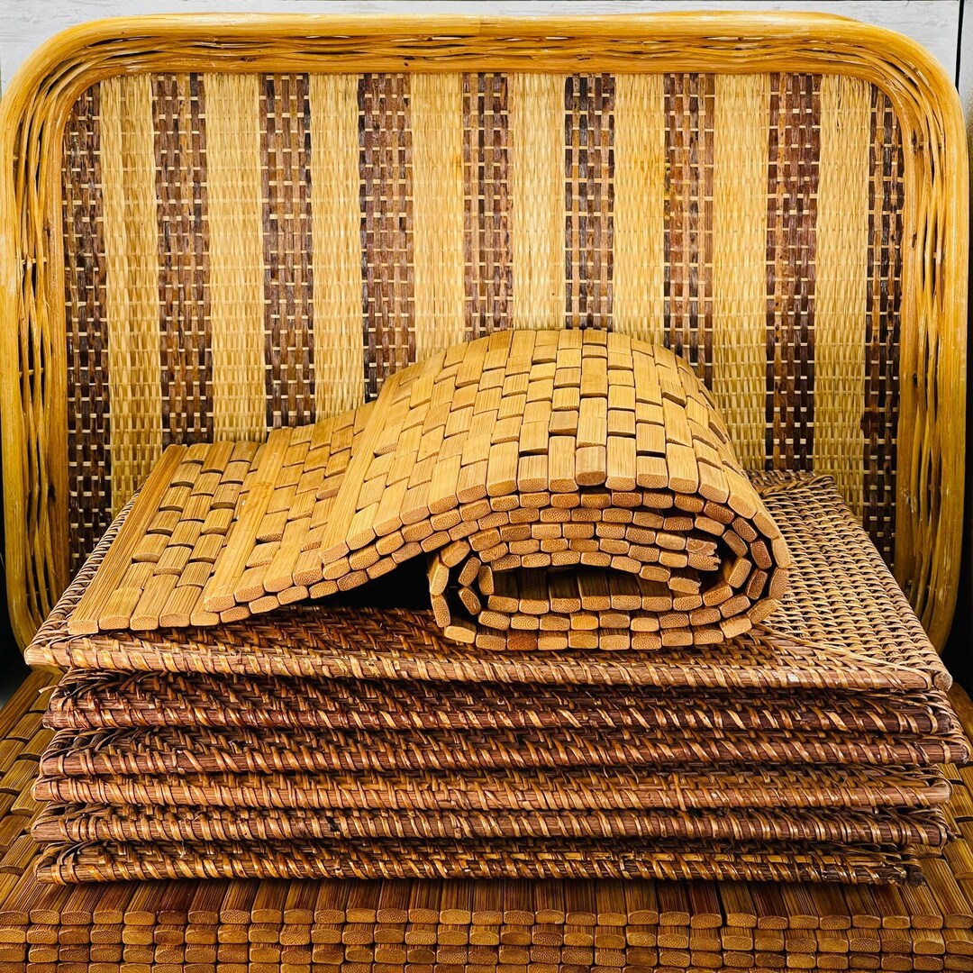 Pier 1 Imports Square Wicker Placemats Rattan Vintage TV Tray Bamboo